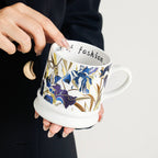 French Pottery Retro Iris Mug Hand-Painted Floral Ceramic Coffee Cup for Home & Office