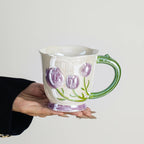 Hand-Painted Tulip Ceramic Mug Creative Floral Coffee Cup High-Quality Tea & Water Cup