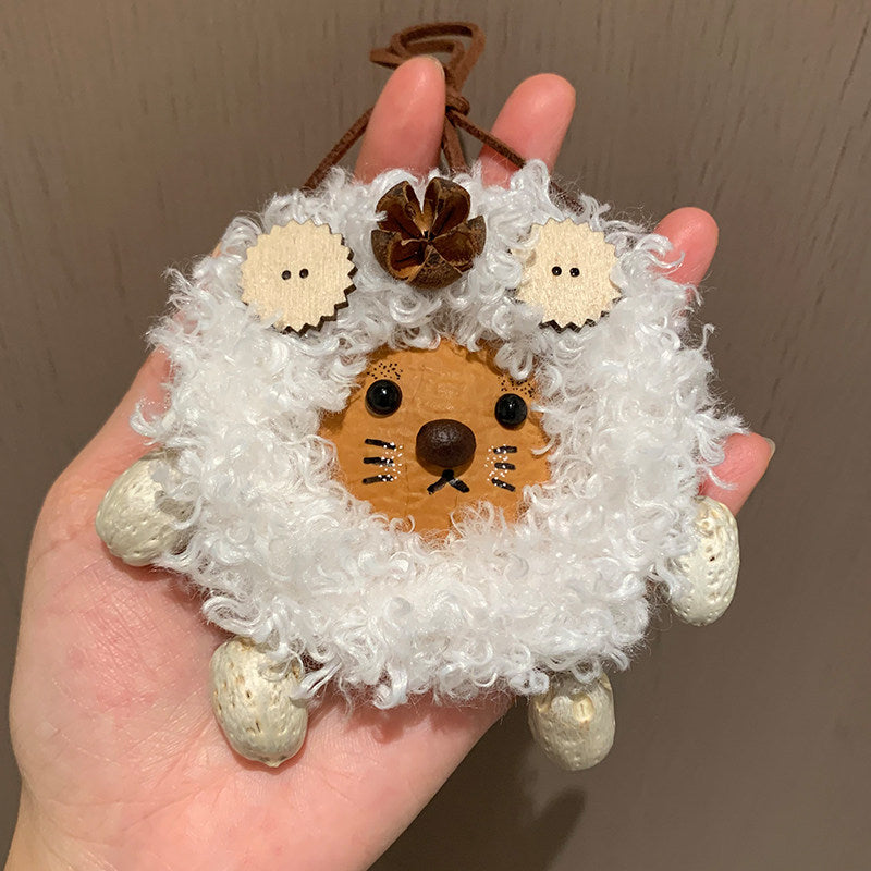 Handmade Natural Pod Lamb Doll Pendant Cozy Fuzzy Lamb Handbag Charm