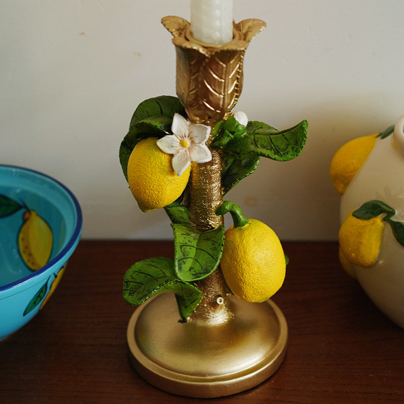 Bougeoir en résine de style européen, motif citron, peint à la main, décoration estivale.