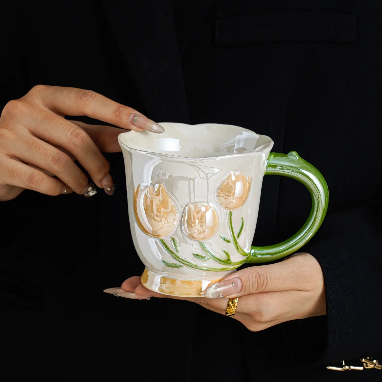 Hand-Painted Tulip Ceramic Mug Creative Floral Coffee Cup High-Quality Tea & Water Cup