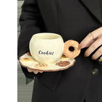 3D Adorable Cookie Ceramic Coffee Cup & Saucer Drinking Set Cute Pottery Latte Mug