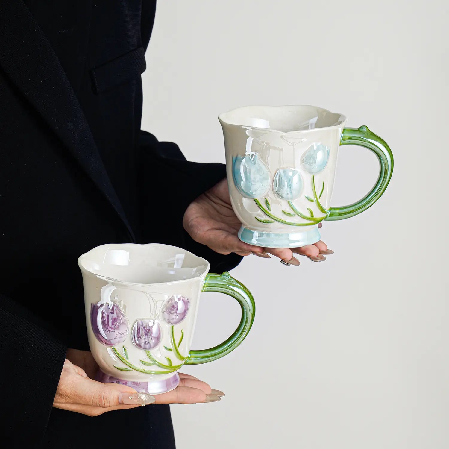 Hand-Painted Tulip Ceramic Mug Creative Floral Coffee Cup High-Quality Tea & Water Cup