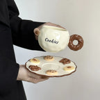3D Adorable Cookie Ceramic Coffee Cup & Saucer Drinking Set Cute Pottery Latte Mug