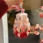 Hand Carved White and Red Christmas Candle Three-Dimensional Sculptural Candle Gift