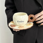 3D Adorable Cookie Ceramic Coffee Cup & Saucer Drinking Set Cute Pottery Latte Mug