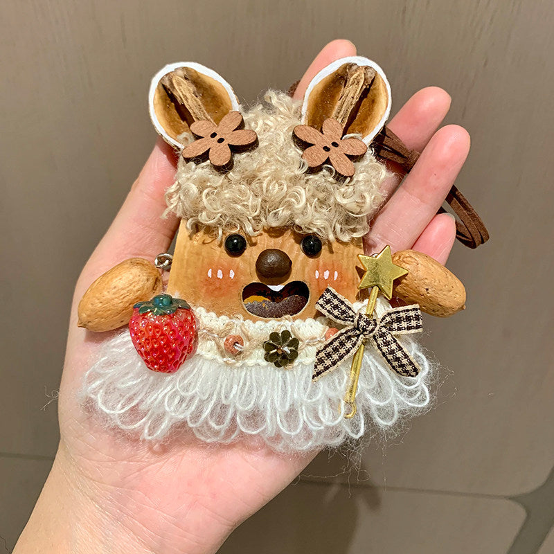 Handmade Natural Pod Rabbit Doll Pendant Fuzzy Bunny-Style Pod Bag Charm