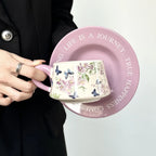 Hand-Painted Lilac Wisteria Ceramic Coffee Cup & Saucer Set Floral Latte Mug Purple Pottery Tea Cup