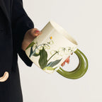 Hand-Painted Lily of the Valley Ceramic Coffee Mug & Saucer Set with Thick Handle Floral Pottery Latte Tea Cup