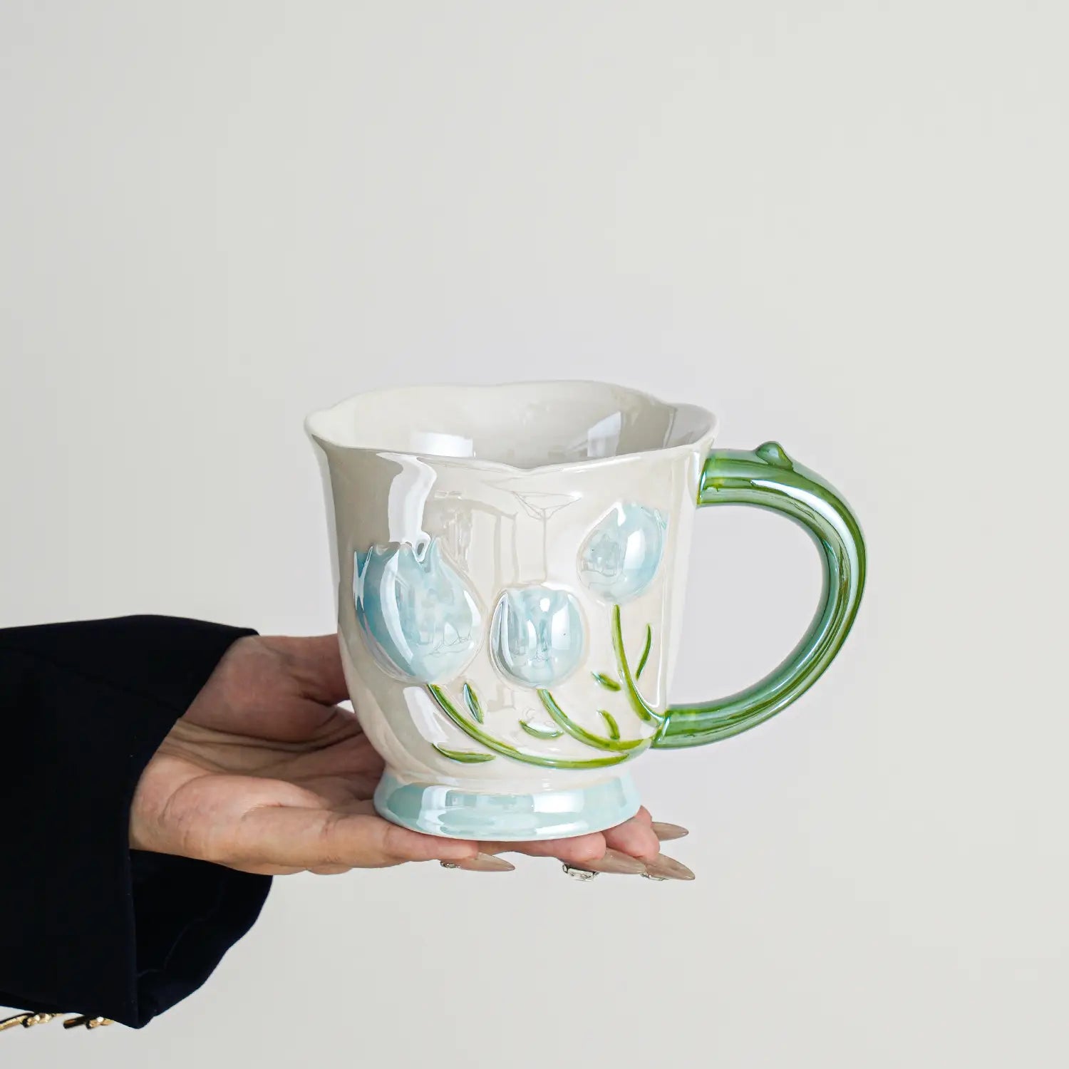 Hand-Painted Tulip Ceramic Mug Creative Floral Coffee Cup High-Quality Tea & Water Cup