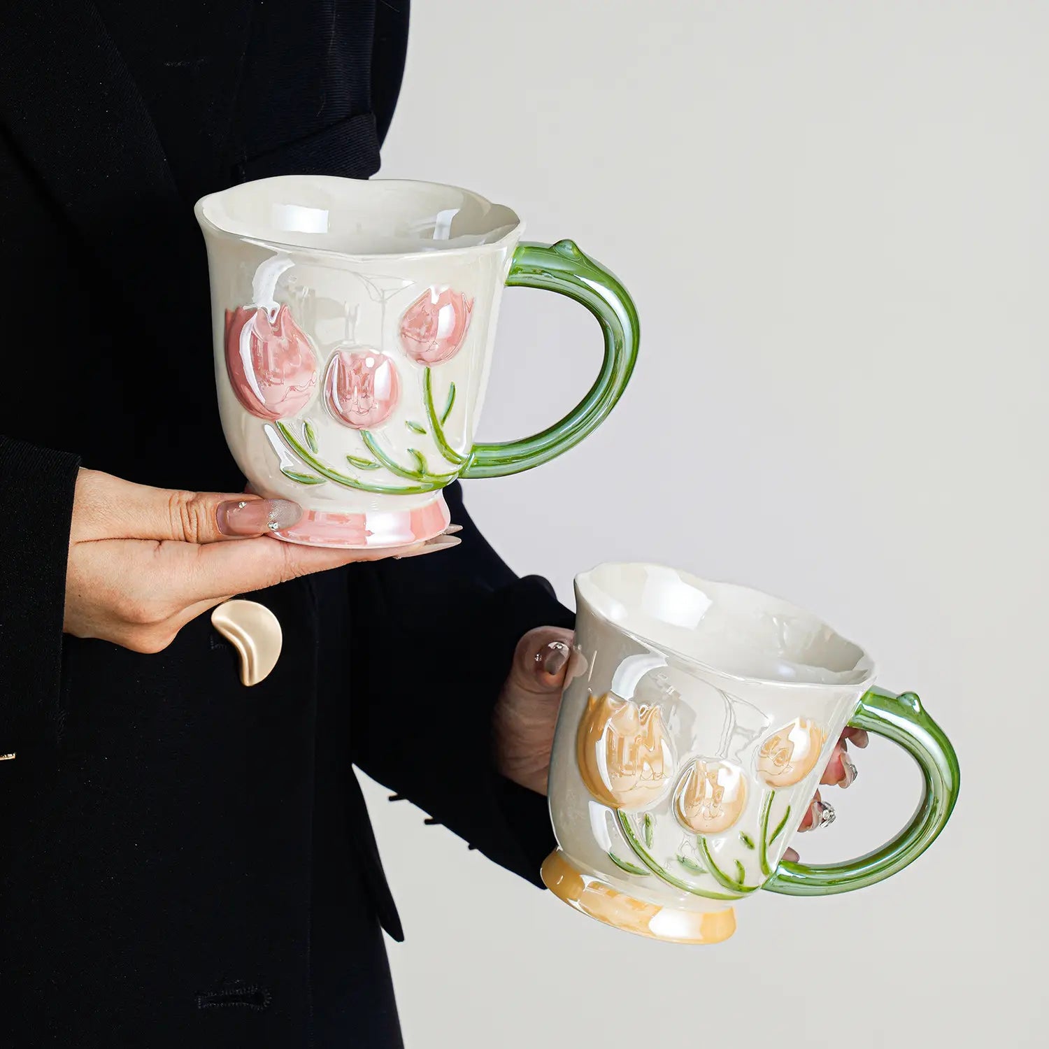 Hand-Painted Tulip Ceramic Mug Creative Floral Coffee Cup High-Quality Tea & Water Cup