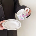 Vintage Ditsy Cymbidium Ceramic Coffee Cup & Saucer Set Elegant Painted Latte Mug Pottery Tea Cup