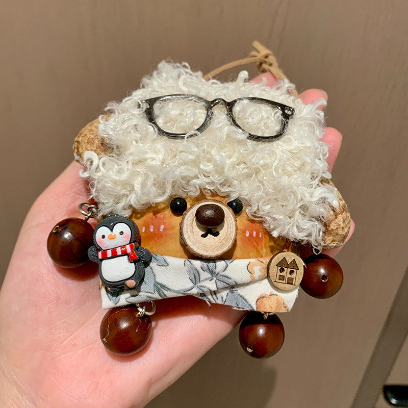 Handmade Natural Nerdy Bear Pod Bag Charm Pod Curly Bear Doll Pendant