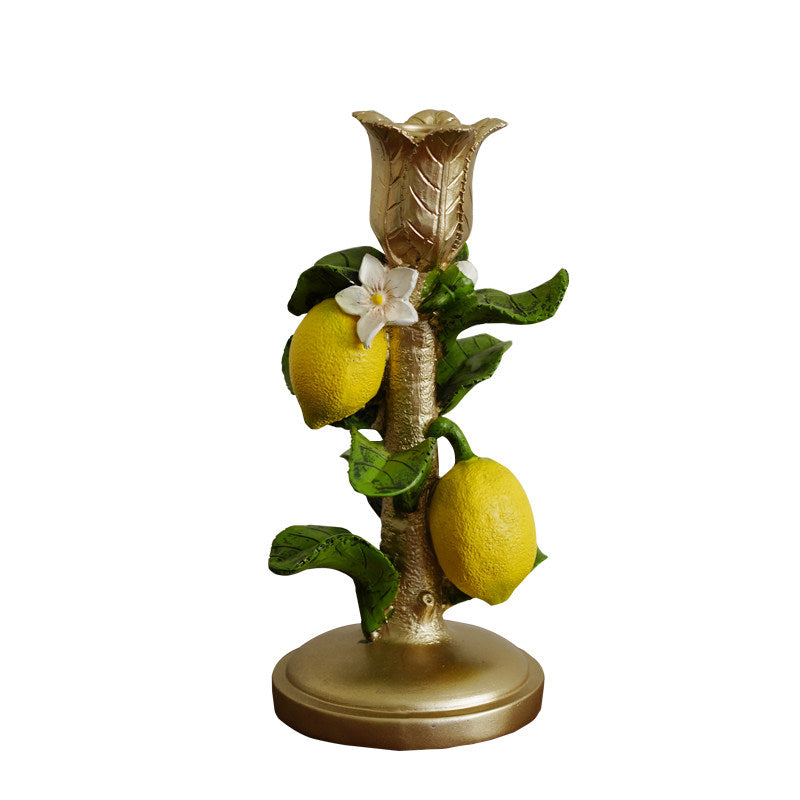 Bougeoir en résine de style européen, motif citron, peint à la main, décoration estivale.