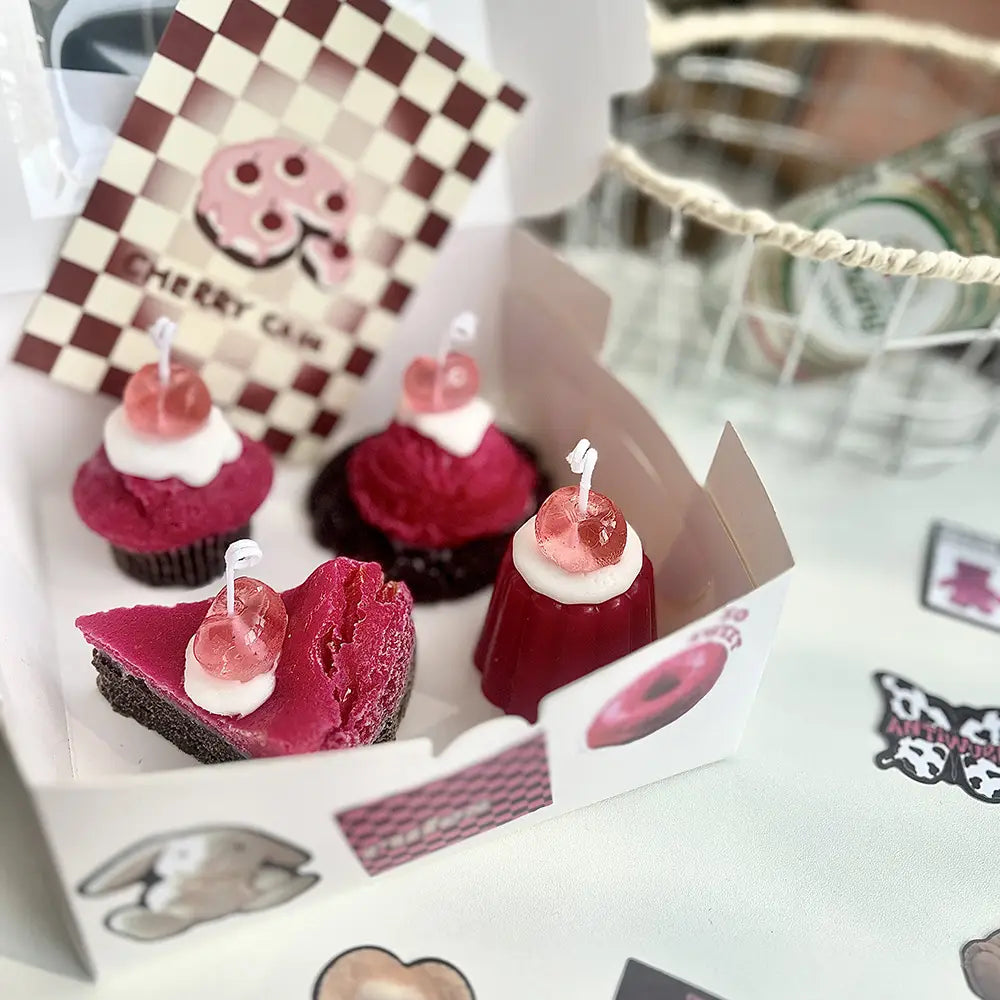 Cherry Dessert Scented Candle Gift Adorable Sweet-Inspired Aromatherapy Candles in a Decorative Box