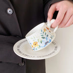 Elegant Narcissus Ceramic Coffee Cup & Saucer Set Sophisticated Pottery Painted Floral Latte Mug