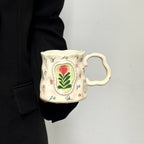 Charming Irregular Ditsy Flower Ceramic Mug Unique Cute Pottery Tea Cup