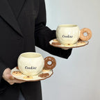 3D Adorable Cookie Ceramic Coffee Cup & Saucer Drinking Set Cute Pottery Latte Mug