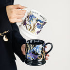 French Pottery Retro Iris Mug Hand-Painted Floral Ceramic Coffee Cup for Home & Office