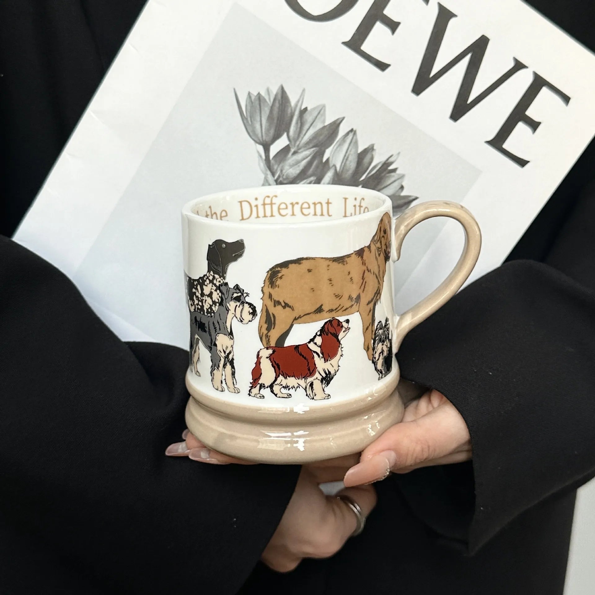 Cartoon Papillon Grey Ceramic Mug Dog Patterns Porcelain Mug