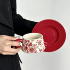 Hand-Painted Floral Ceramic Coffee Cup & Saucer Set Premium Ceramic Pottery Mug Tea Cup
