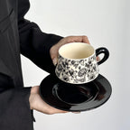 Hand-Painted Floral Ceramic Coffee Cup & Saucer Set Premium Ceramic Pottery Mug Tea Cup