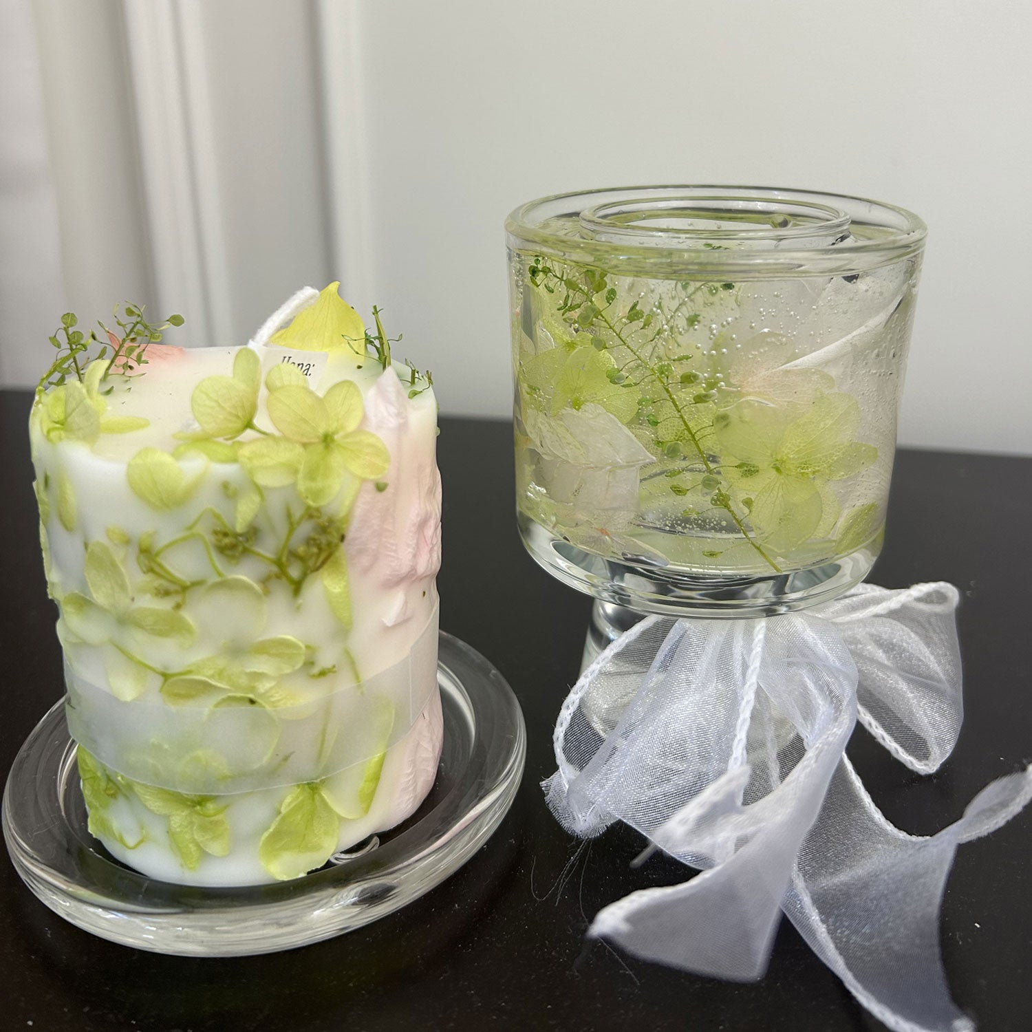 Fairy Trail Green Dried Flower Scented Candle Gift Set with Holder & Tea Lights Handmade Soy Wax Candle