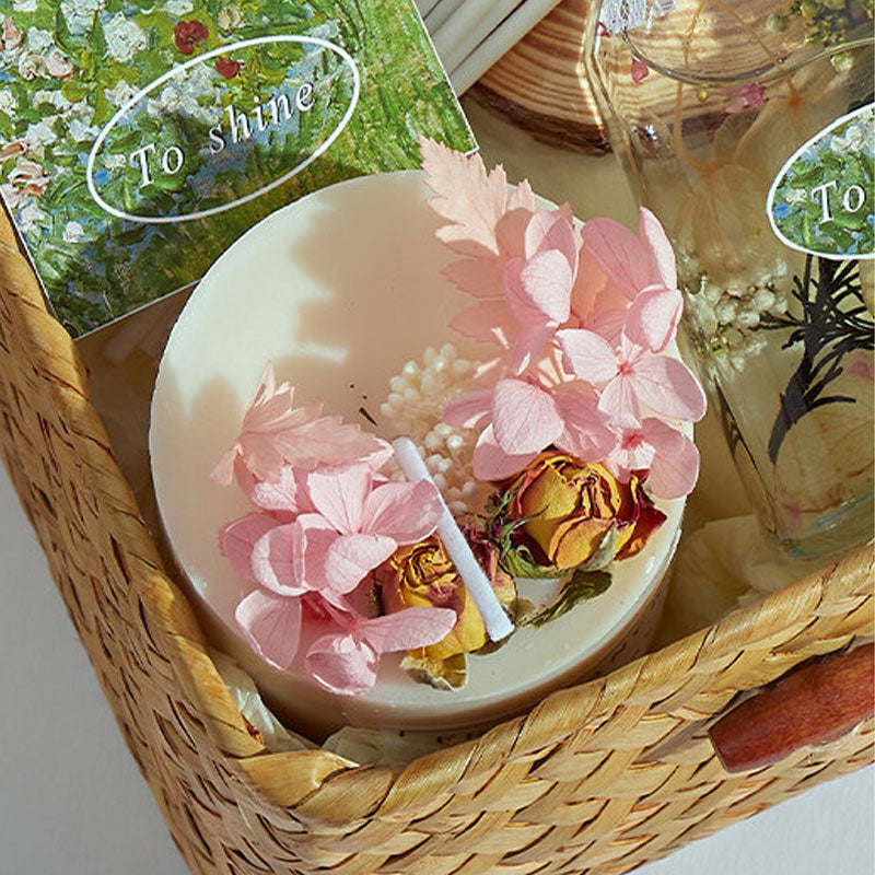 Handmade Blue Wind Chime Dried Flower Scented Candle Gift Set