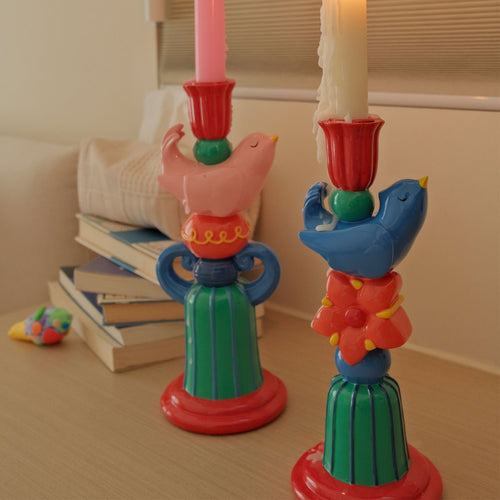 Mid-Century Dopamine Candle Holder Vintage Colorful Resin Candle Stand