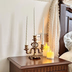 French Baroque Triple Candle Holder Antique Gold Resin Candle Stand