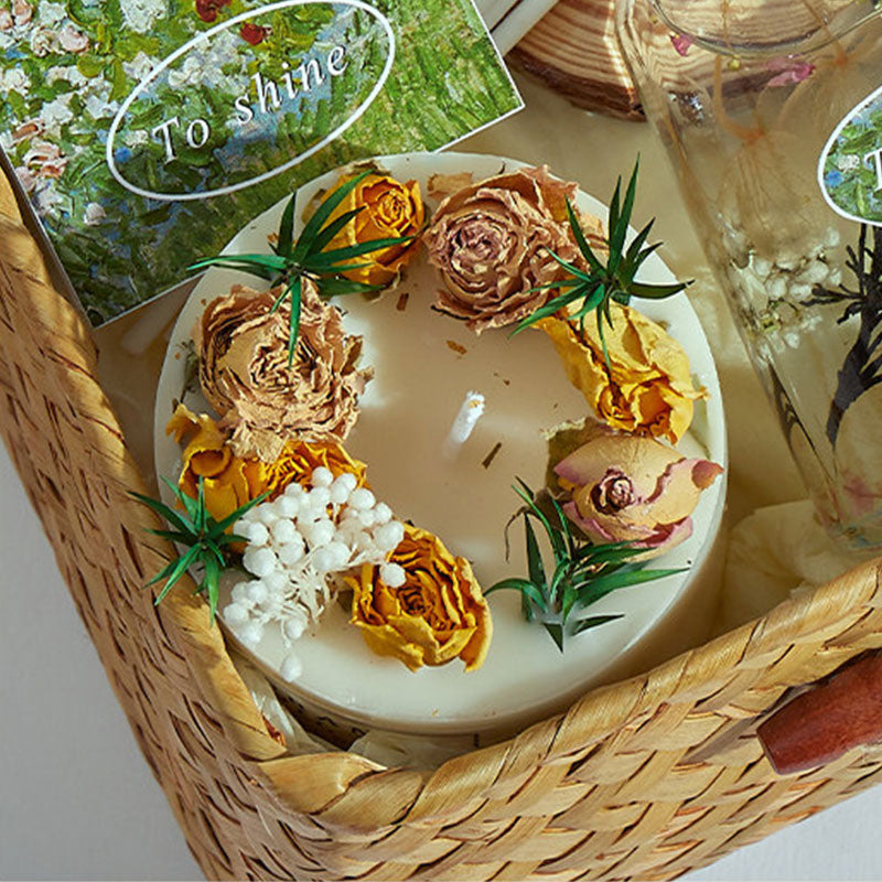 Handmade Blue Wind Chime Dried Flower Scented Candle Gift Set