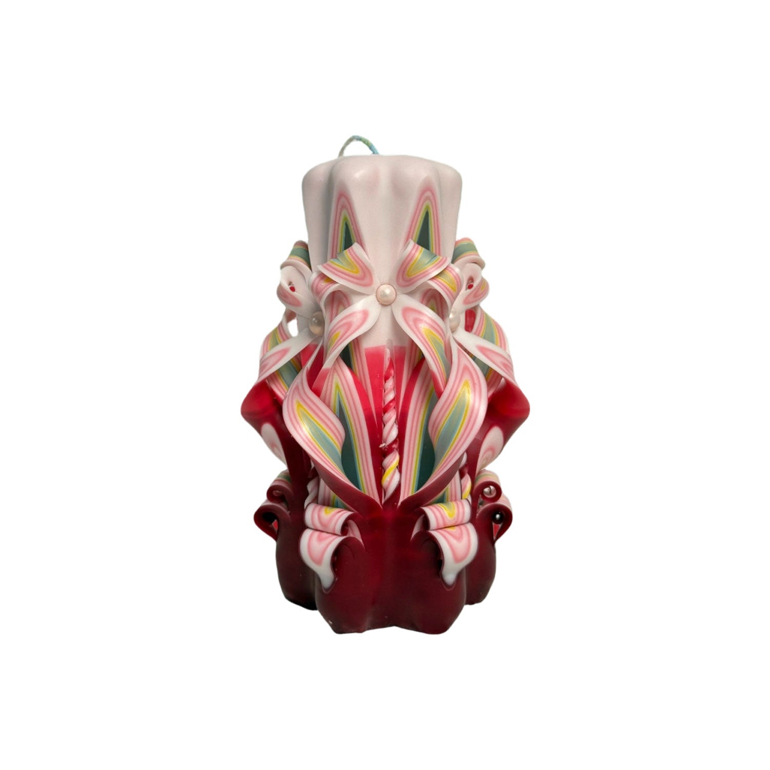 Hand Carved White and Red Christmas Candle Three-Dimensional Sculptural Candle Gift