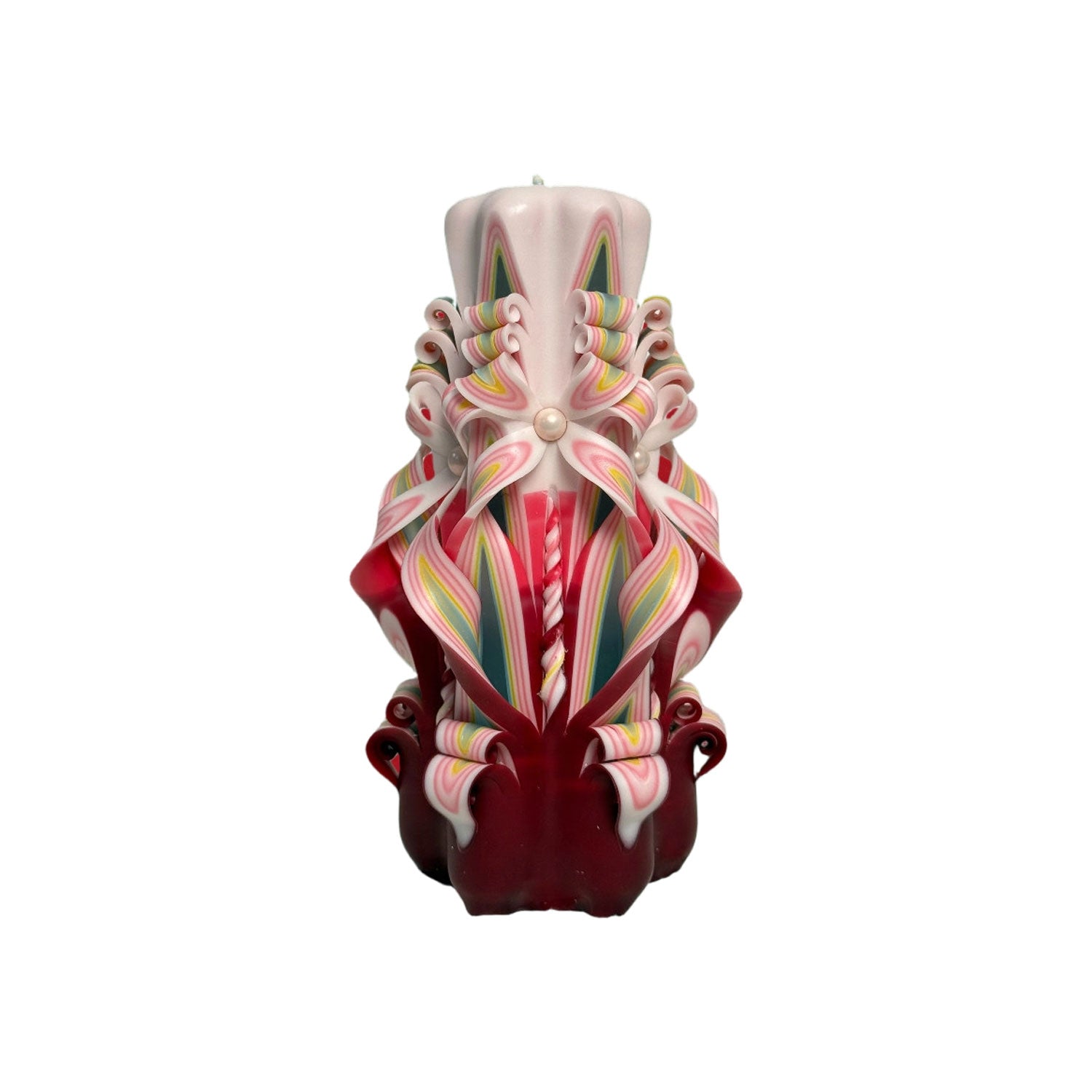 Hand Carved White and Red Christmas Candle Three-Dimensional Sculptural Candle Gift