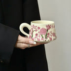 Hand-Painted Pink Peony Oil Painting Ceramic Coffee Cup and Saucer Set Vintage Classic Mug Tea Cup for Elegant Tableware