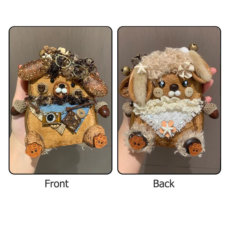 Bear & Sheep Double-sided Soybean Pod Doll Bag Charm Handicrafts Natural Plant Bean Pod Artwork