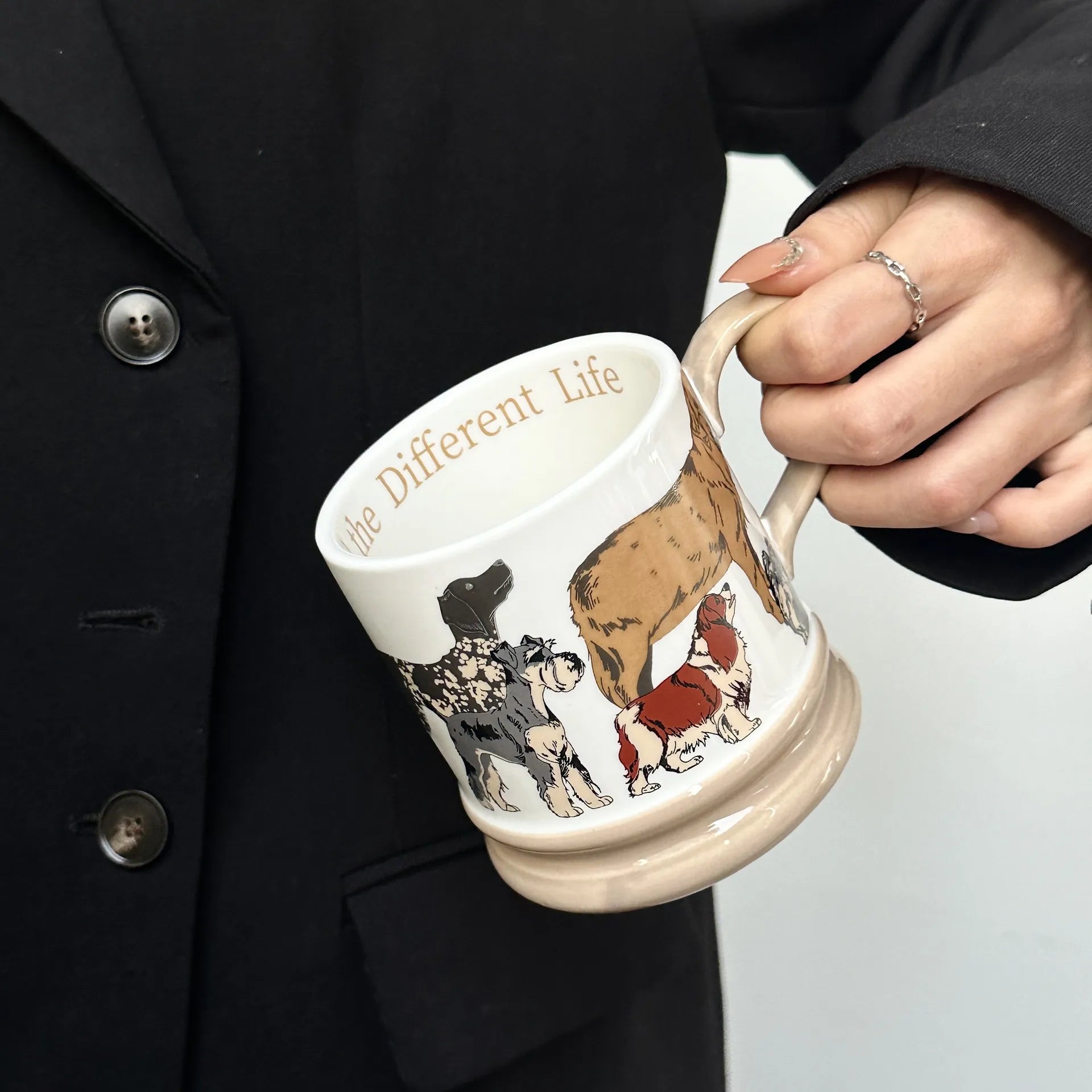 Cartoon Papillon Grey Ceramic Mug Dog Patterns Porcelain Mug