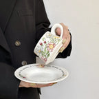 Iris Ceramic Coffee Cup & Saucer Set Watercolor Pottery Tea Cup Elegant Latte Mug for Women