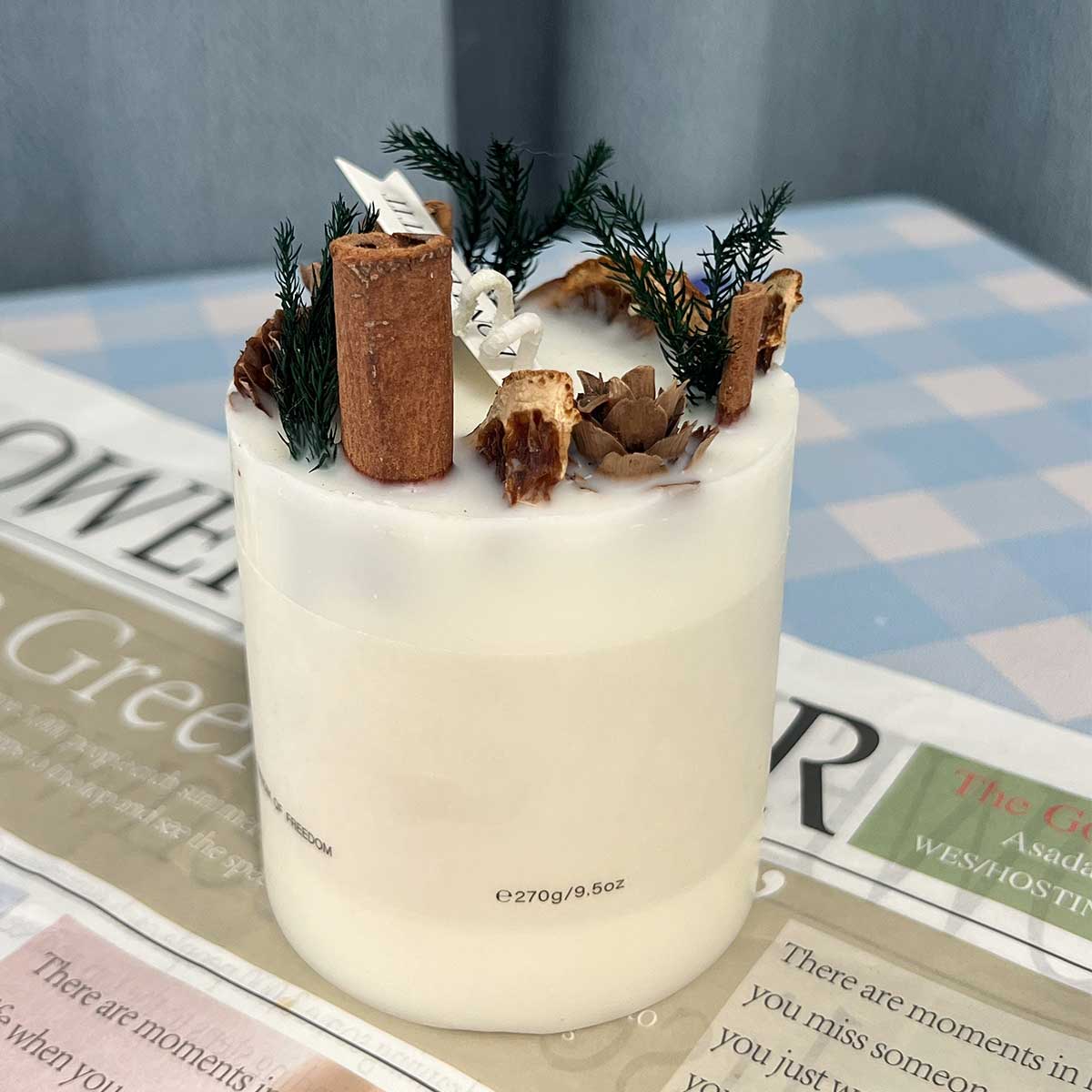 Rain-kissed Citrus Cylinder Scented Candle with Dried Flowers Handmade Custom Soy Wax Candle