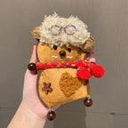 Cute Dual-Face Soybean Pod Doll Purse Charm Fluffy Hair Glasses & Scarf Decorated Natural Plant Bean Pod Doll