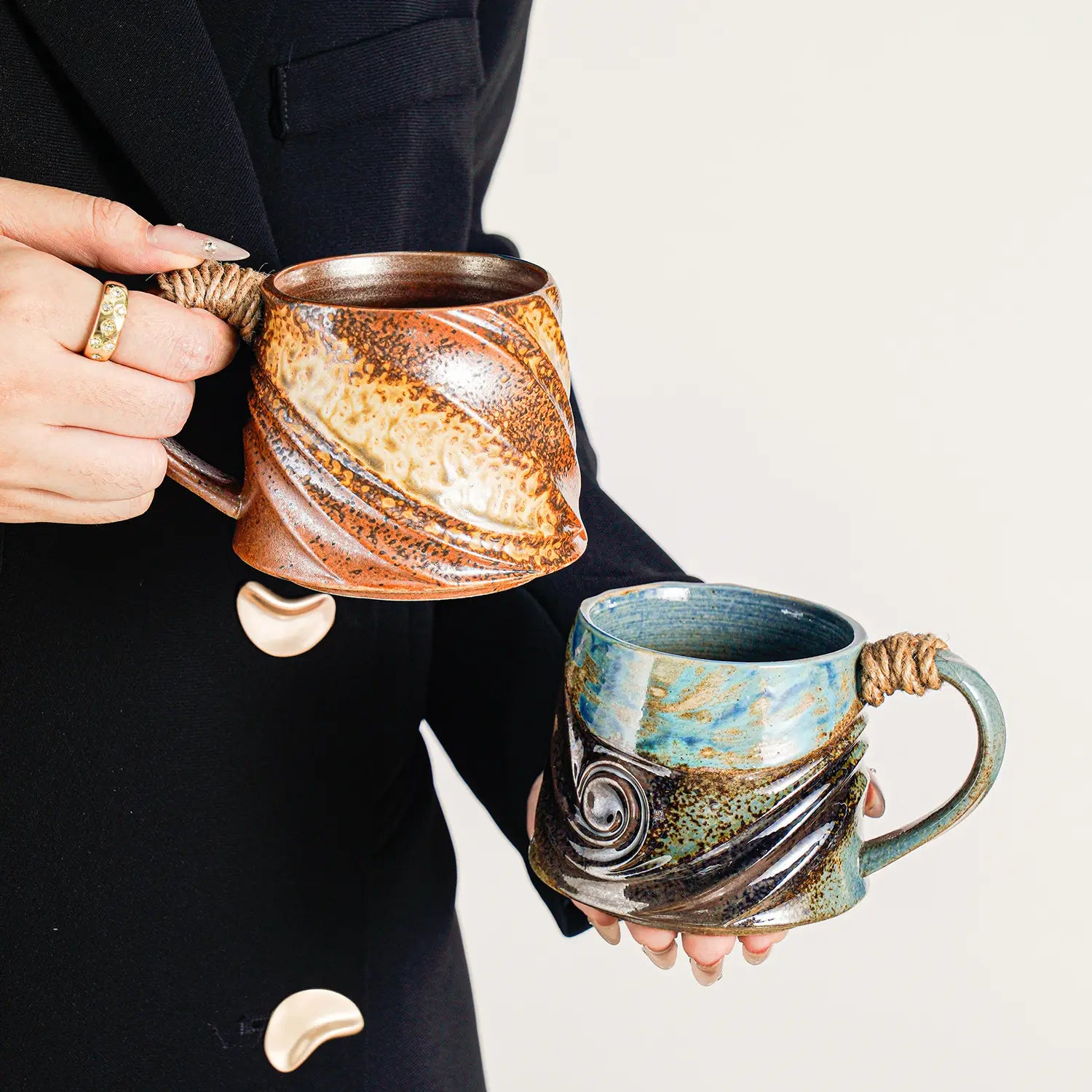 Vintage Crackled Glaze Ceramic Mug with Unique Shape Luxury Ceramic Cup Drinkware