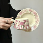 Hand-Painted Pink Peony Oil Painting Ceramic Coffee Cup and Saucer Set Vintage Classic Mug Tea Cup for Elegant Tableware