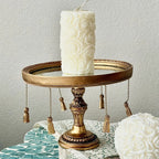 French Baroque Tassel Mirror Candle Tray Antique Gold Resin Candle Holder