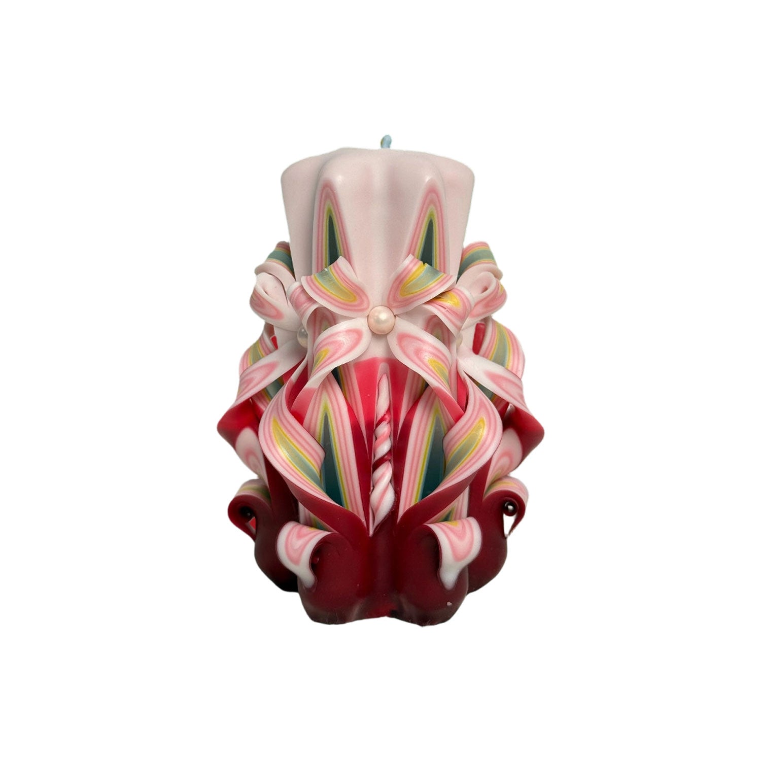 Hand Carved White and Red Christmas Candle Three-Dimensional Sculptural Candle Gift