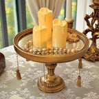 French Baroque Tassel Mirror Candle Tray Antique Gold Resin Candle Holder